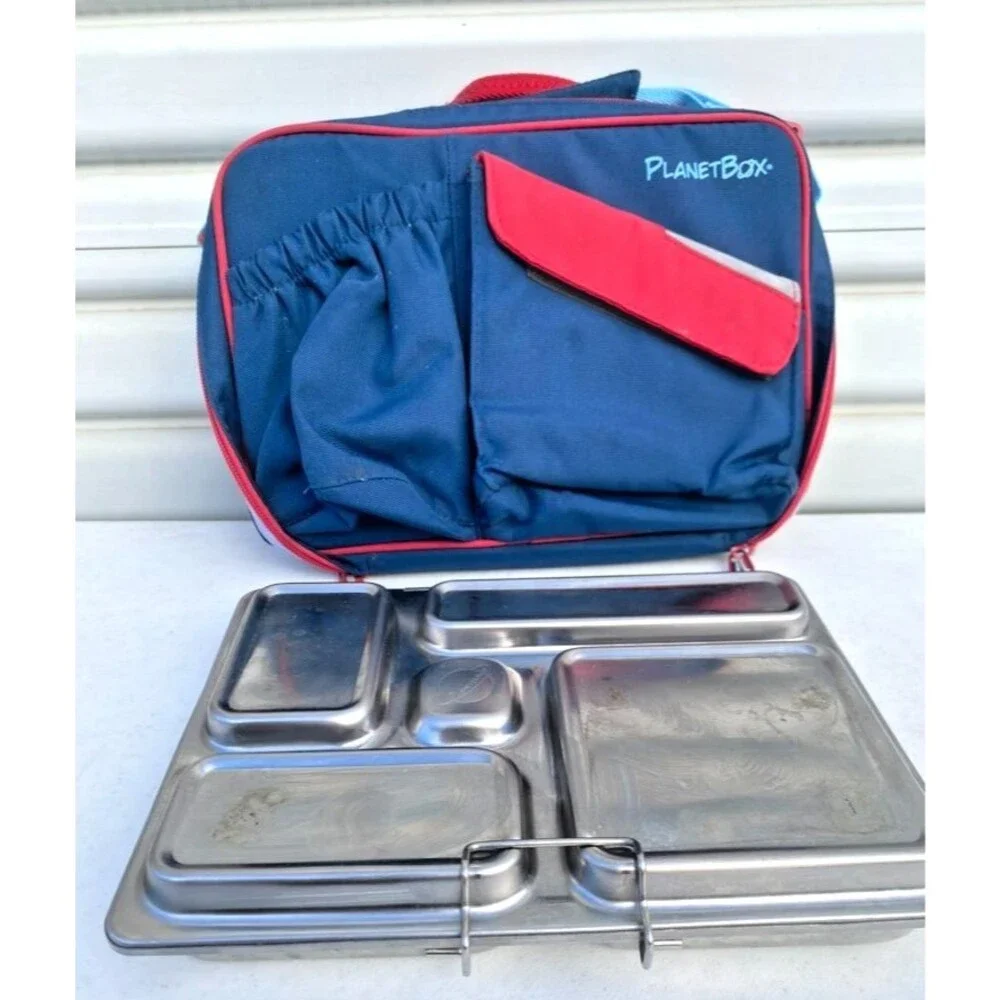PlanetBox Rover Carrier Lunch Bag & Stainless Steel Bento Box 4.9 Cups Blue/ Red